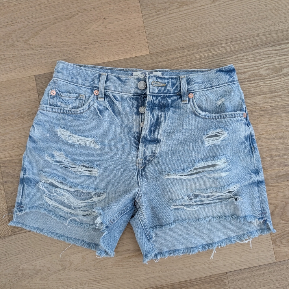 We The Free Light Blue Distressed Jean Shorts